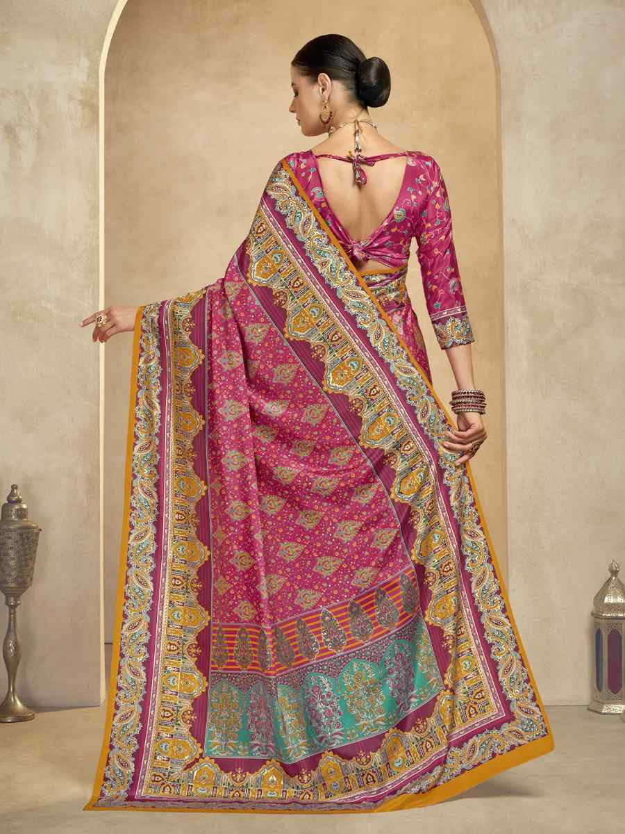 Multi Crepe Printed Casual Reception Festival Wedding Fancy Classic Style Sarees