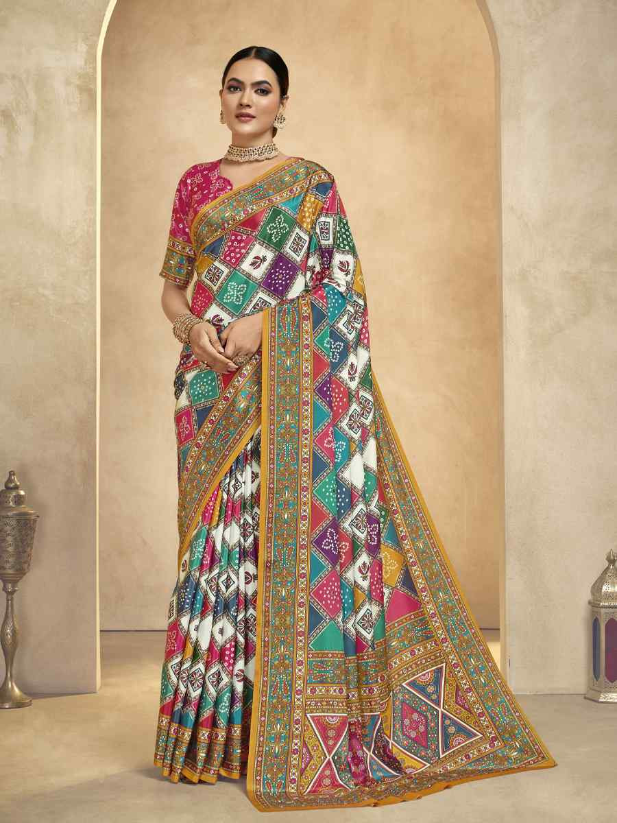 Multi Crepe Printed Casual Reception Festival Wedding Fancy Classic Style Sarees