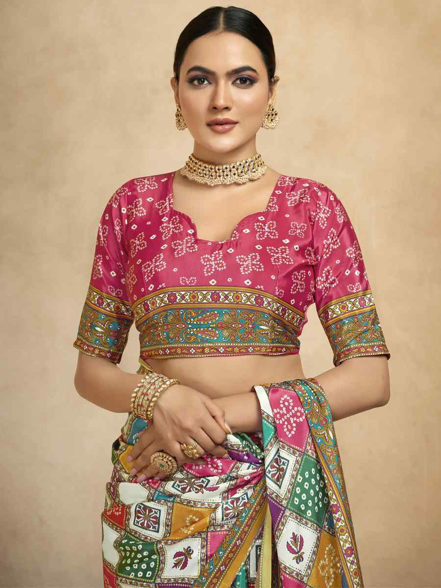 Multi Crepe Printed Casual Reception Festival Wedding Fancy Classic Style Sarees