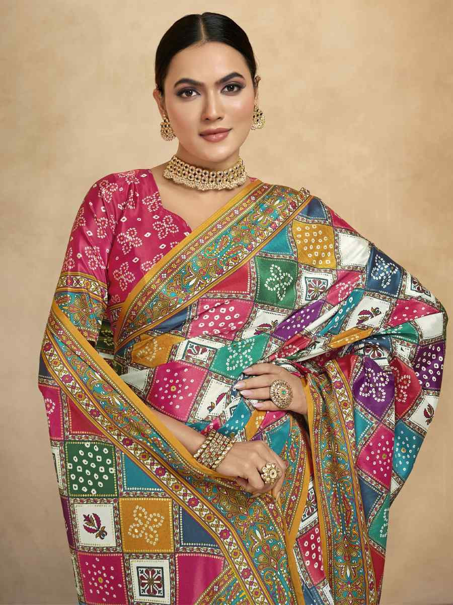 Multi Crepe Printed Casual Reception Festival Wedding Fancy Classic Style Sarees