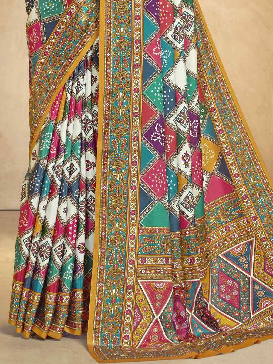 Multi Crepe Printed Casual Reception Festival Wedding Fancy Classic Style Sarees