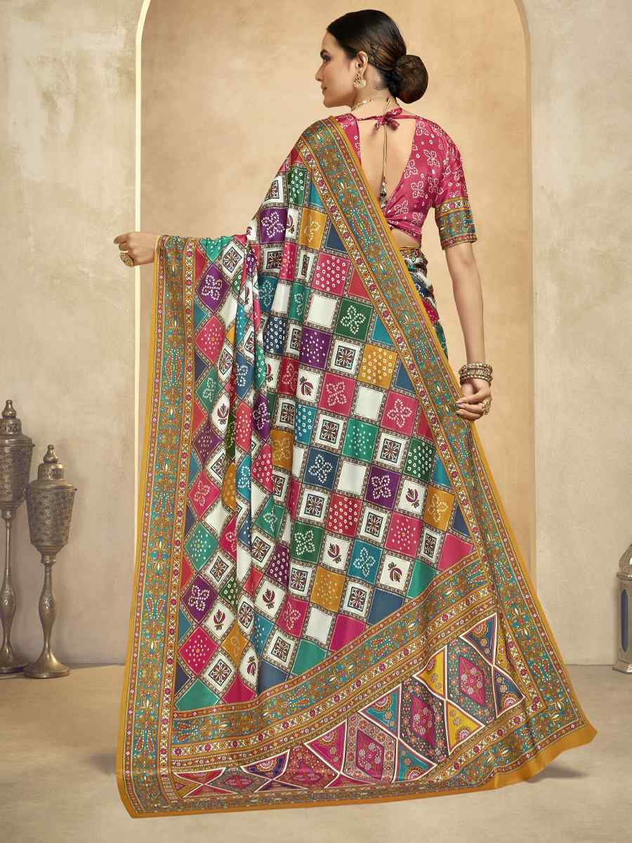 Multi Crepe Printed Casual Reception Festival Wedding Fancy Classic Style Sarees