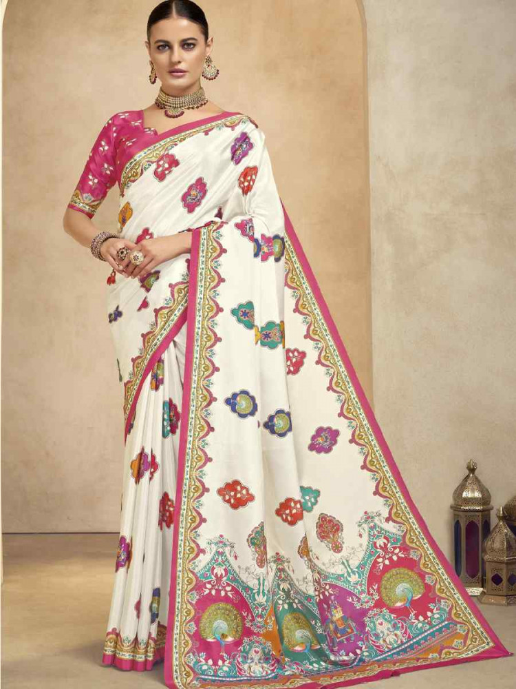 Image of Multi Crepe Printed Casual Reception Festival Wedding Fancy Classic Style Sarees