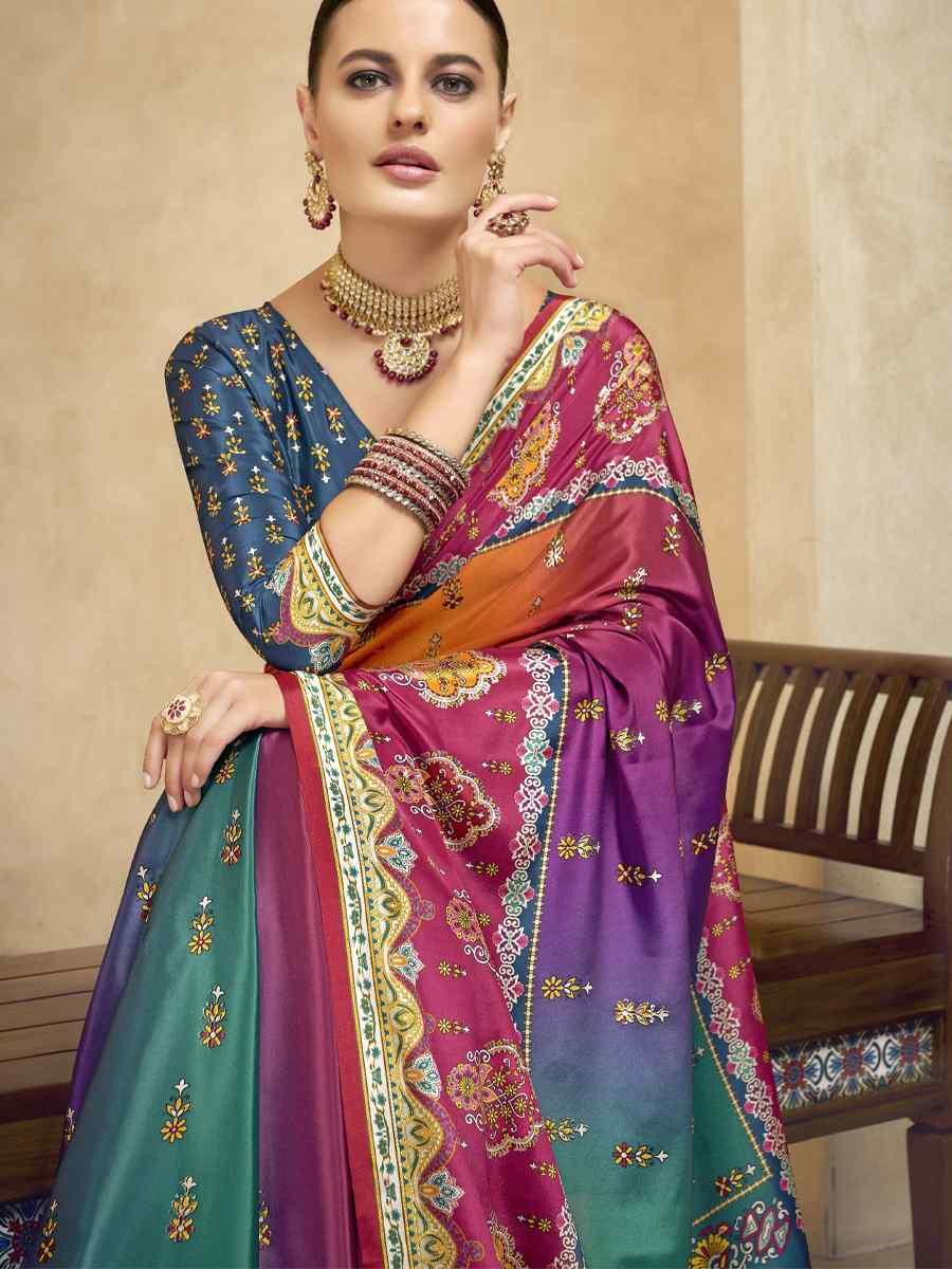 Multi Crepe Printed Casual Reception Festival Wedding Fancy Classic Style Sarees