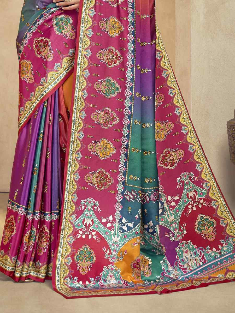 Multi Crepe Printed Casual Reception Festival Wedding Fancy Classic Style Sarees