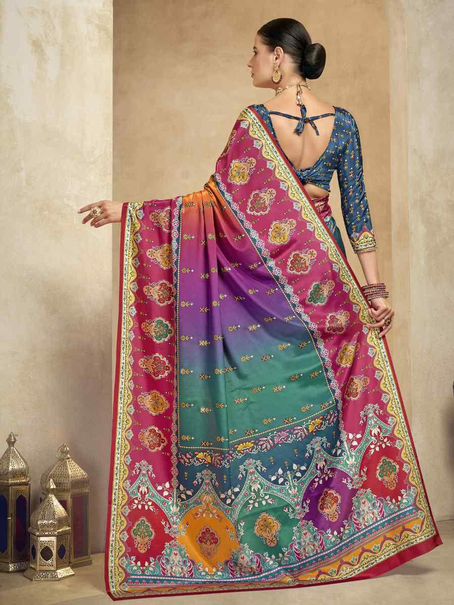 Multi Crepe Printed Casual Reception Festival Wedding Fancy Classic Style Sarees