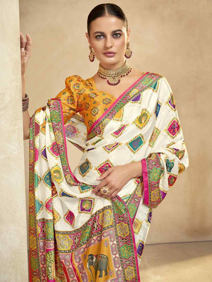 Multi Crepe Printed Casual Reception Festival Wedding Fancy Classic Style Sarees