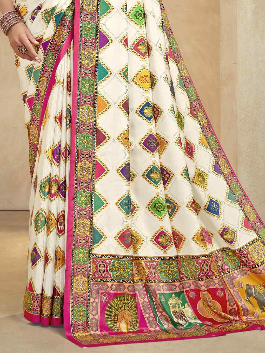 Multi Crepe Printed Casual Reception Festival Wedding Fancy Classic Style Sarees