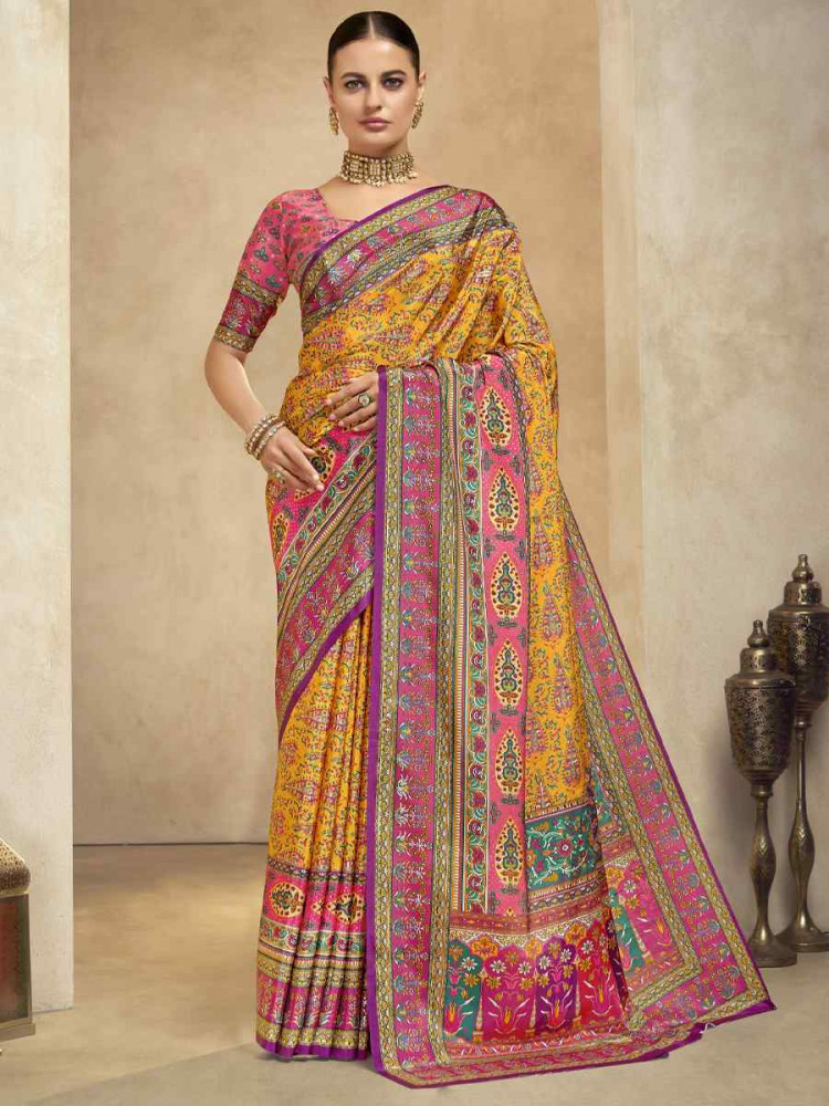 Image of Multi Crepe Printed Casual Reception Festival Wedding Fancy Classic Style Sarees