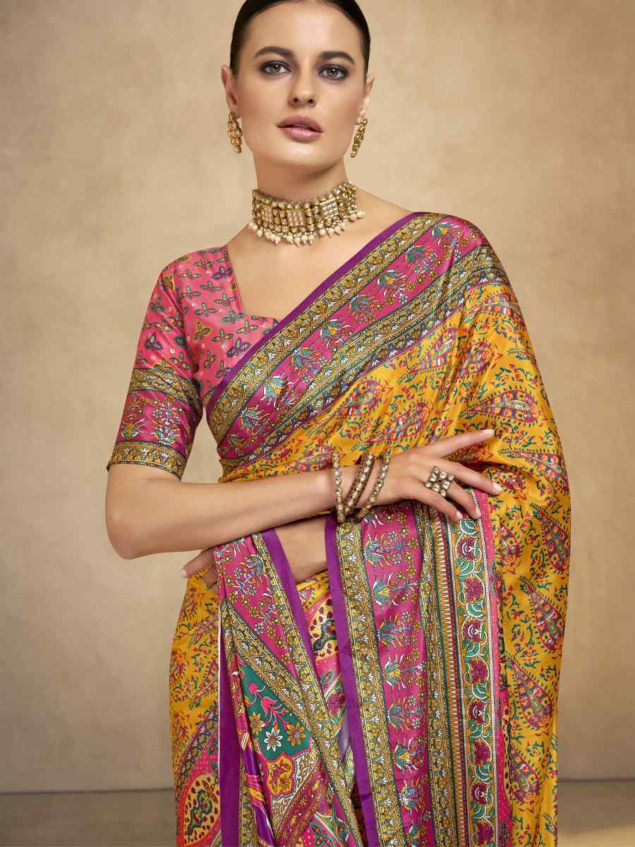 Multi Crepe Printed Casual Reception Festival Wedding Fancy Classic Style Sarees