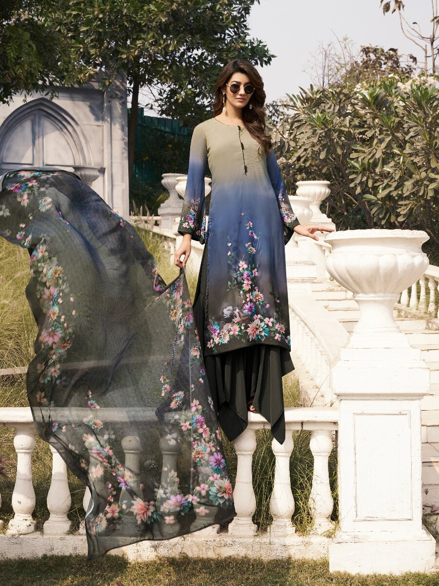 Multi Crepe Printed Party Casual Palazzo Pant Salwar Kameez