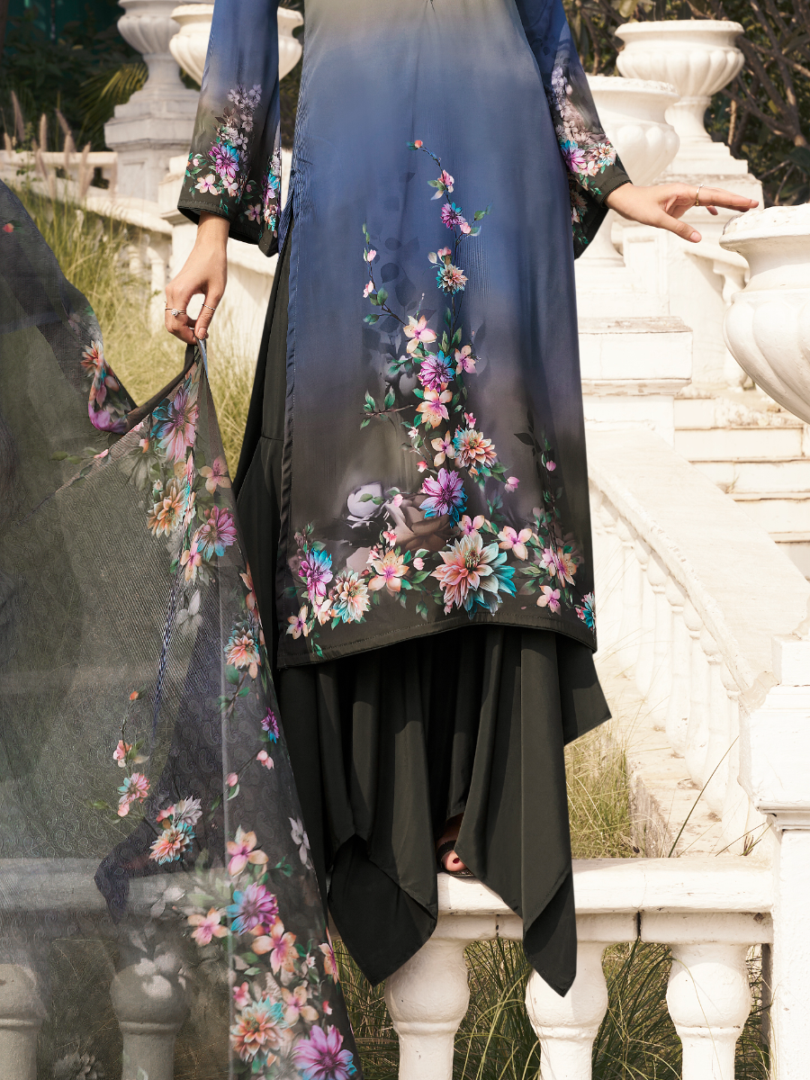 Multi Crepe Printed Party Casual Palazzo Pant Salwar Kameez