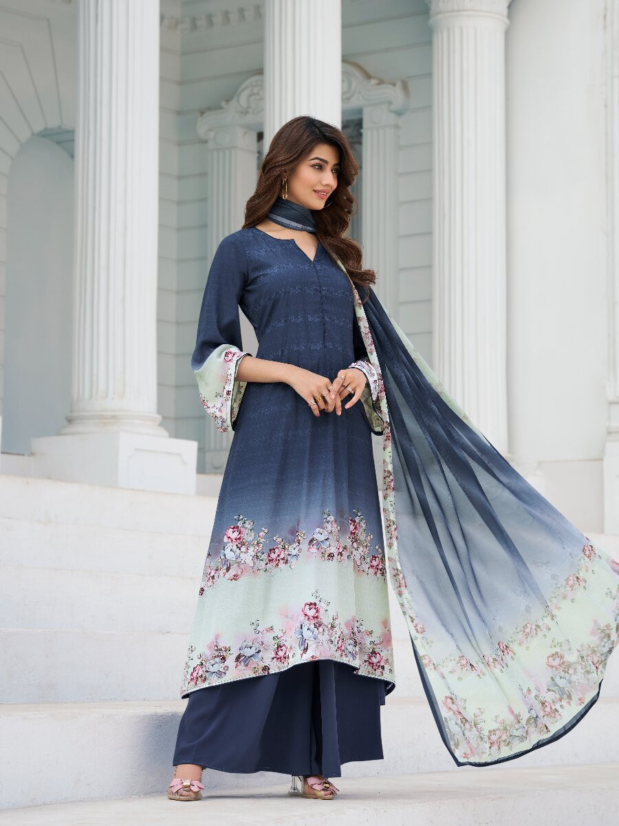 Multi Crepe Printed Party Casual Palazzo Pant Salwar Kameez