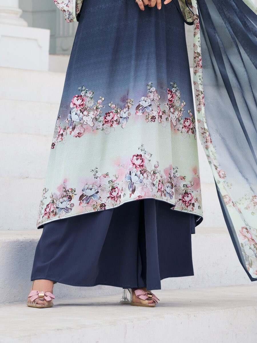 Multi Crepe Printed Party Casual Palazzo Pant Salwar Kameez