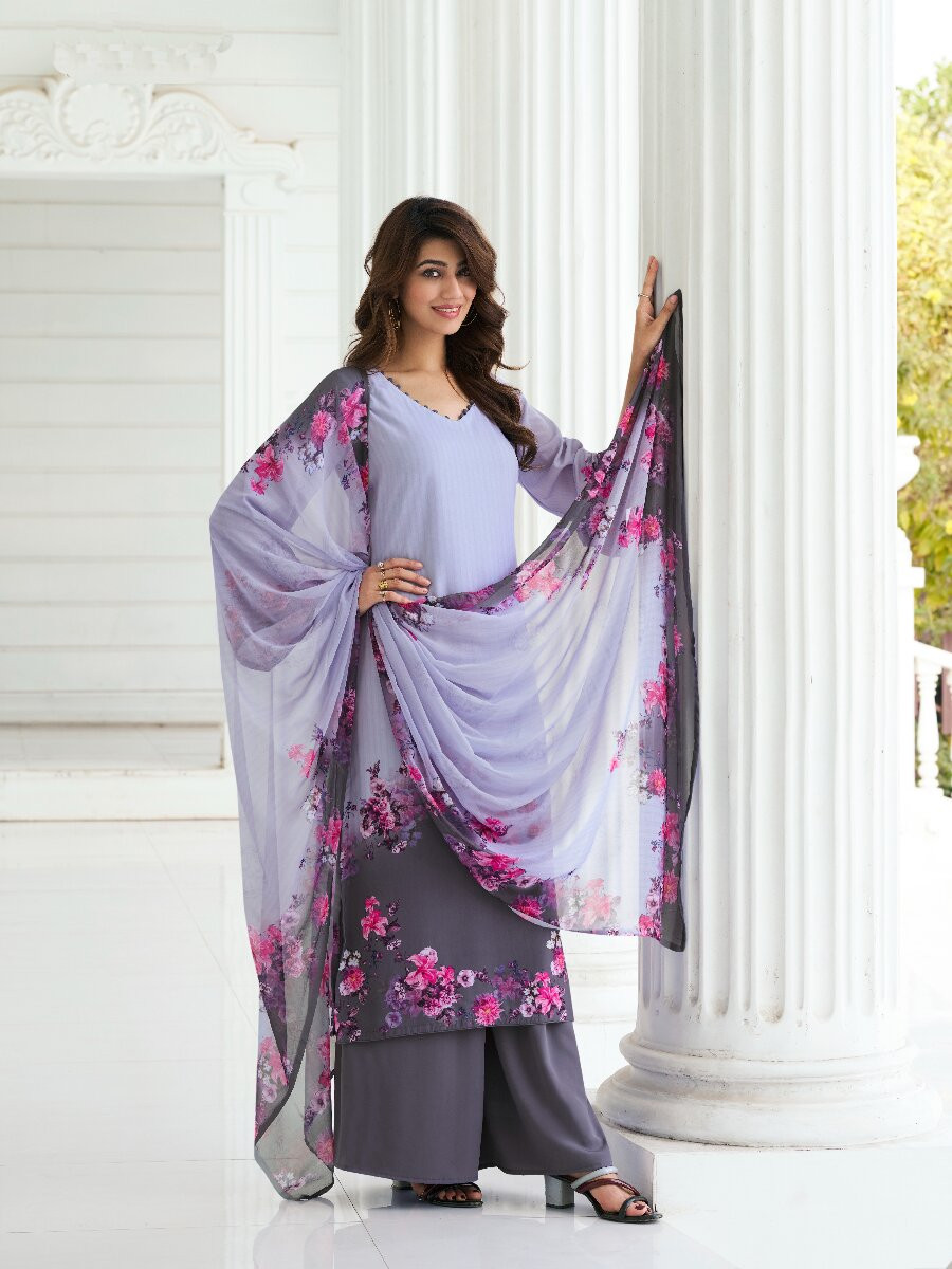 Multi Crepe Printed Party Casual Palazzo Pant Salwar Kameez
