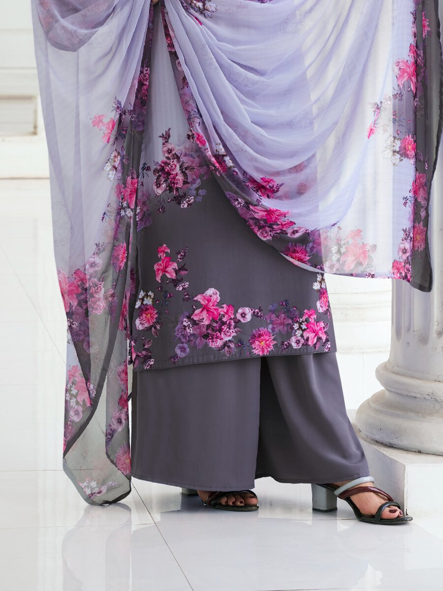 Multi Crepe Printed Party Casual Palazzo Pant Salwar Kameez