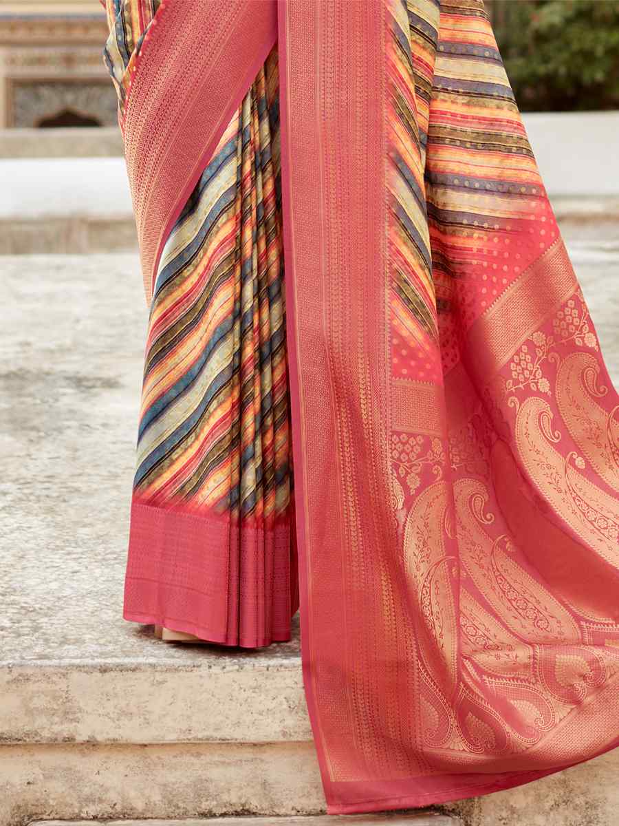 Multi Crepe Silk Handwoven Wedding Festival Heavy Border Saree