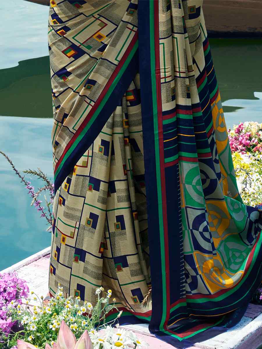 Multi Crepe Silk Printed Casual Festival Contemporary Saree