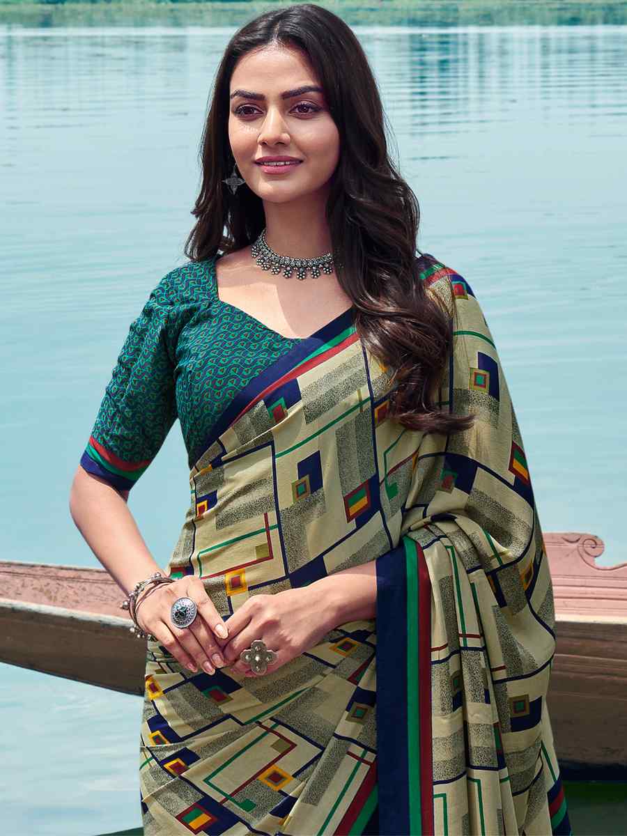 Multi Crepe Silk Printed Casual Festival Contemporary Saree