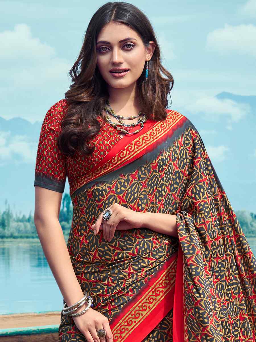 Multi Crepe Silk Printed Casual Festival Contemporary Saree