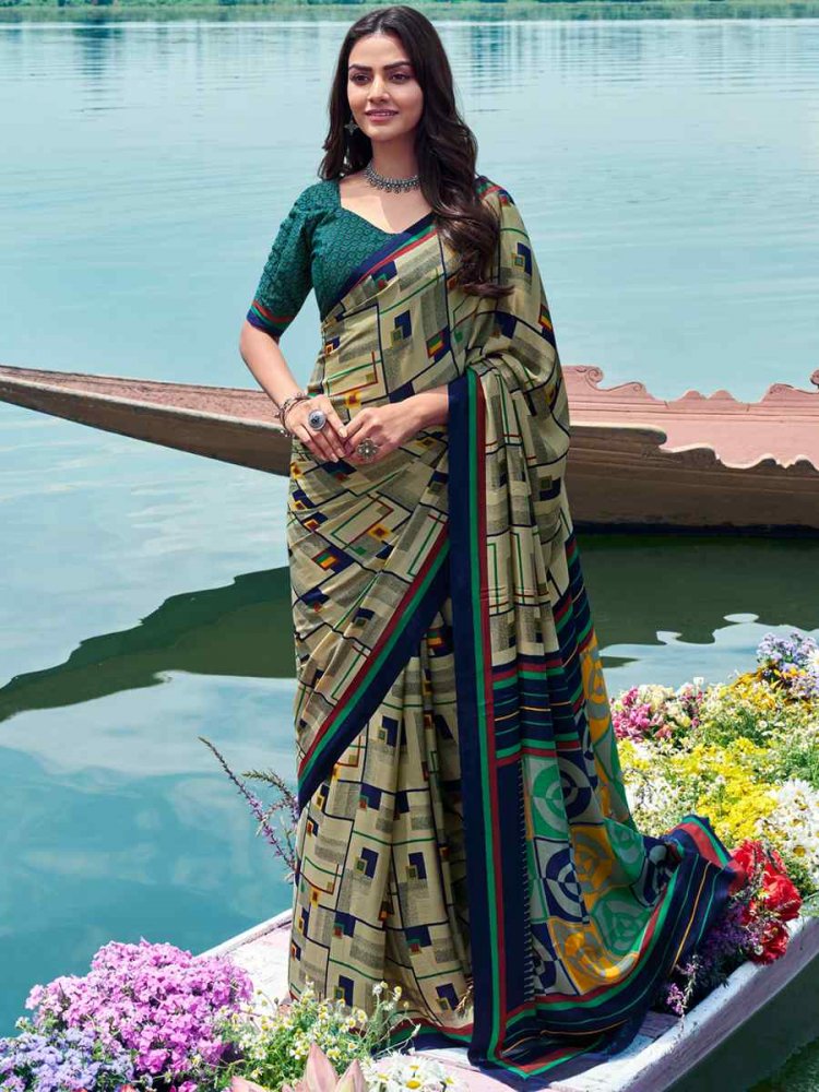 Multi Crepe Silk Printed Casual Festival Contemporary Saree