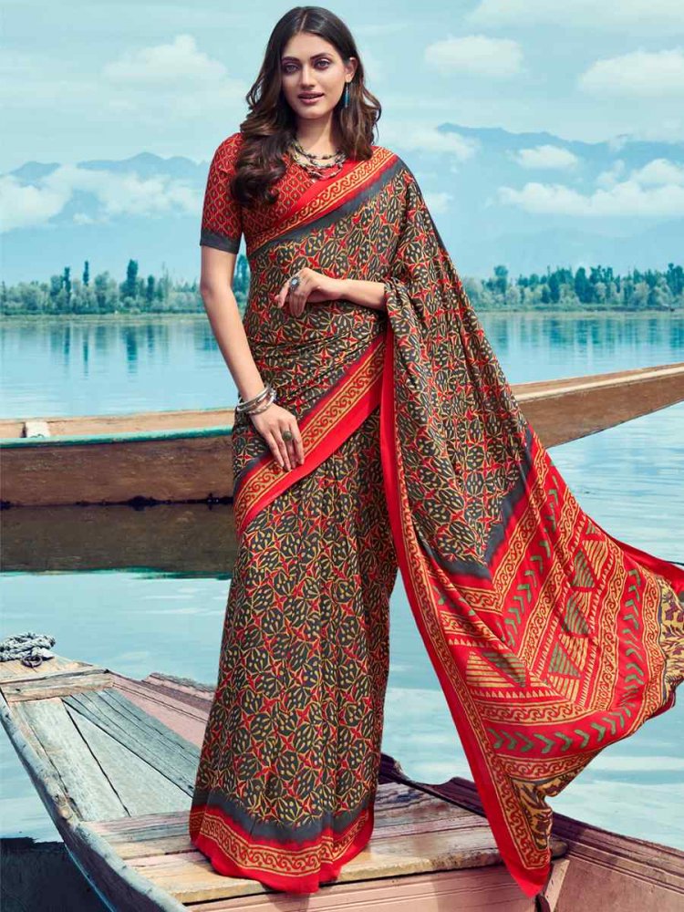 Multi Crepe Silk Printed Casual Festival Contemporary Saree