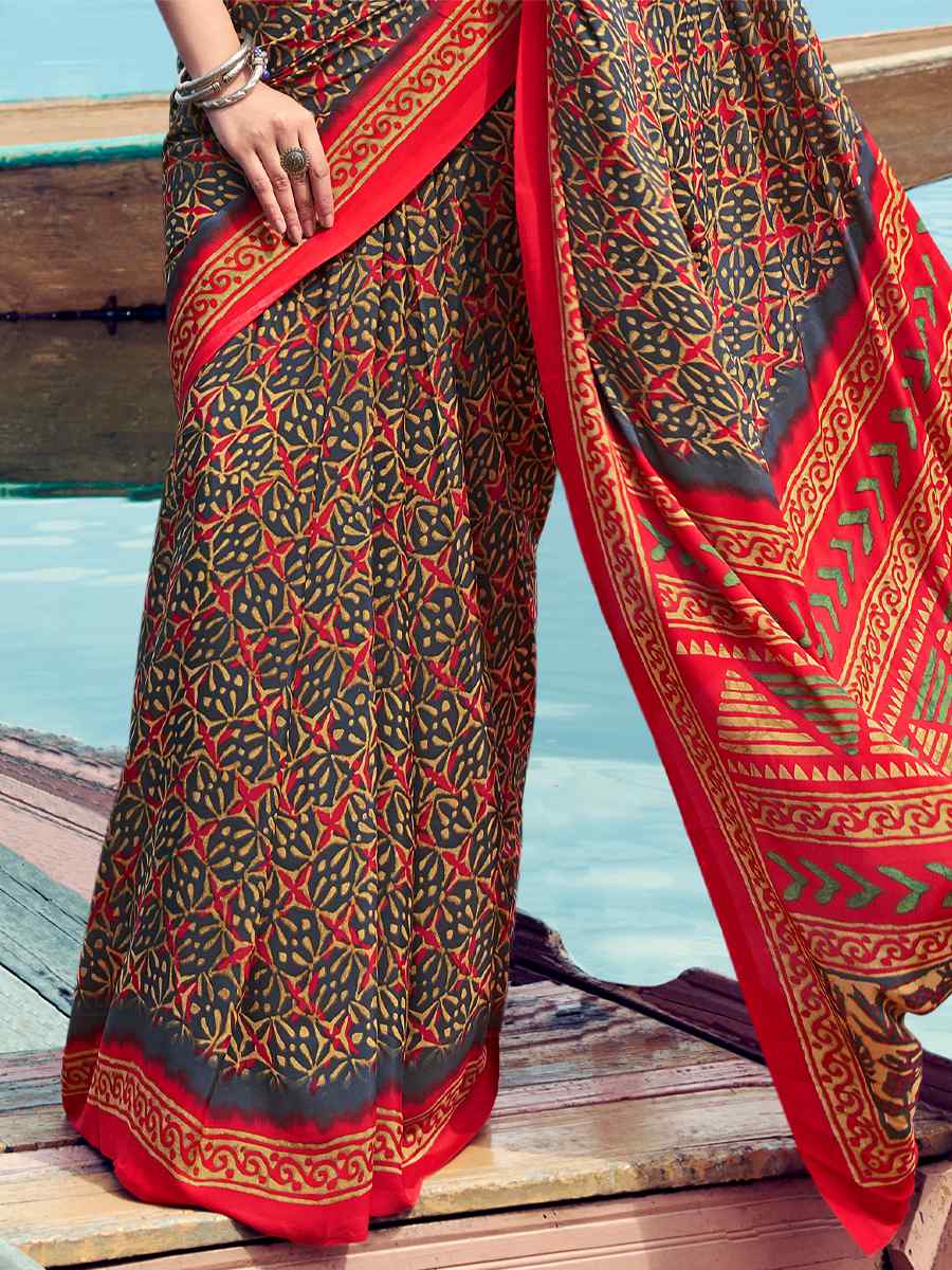 Multi Crepe Silk Printed Casual Festival Contemporary Saree