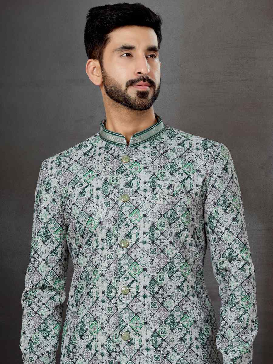 Multi Crosset Jacquard Embroidered Festival Wedding Sherwani