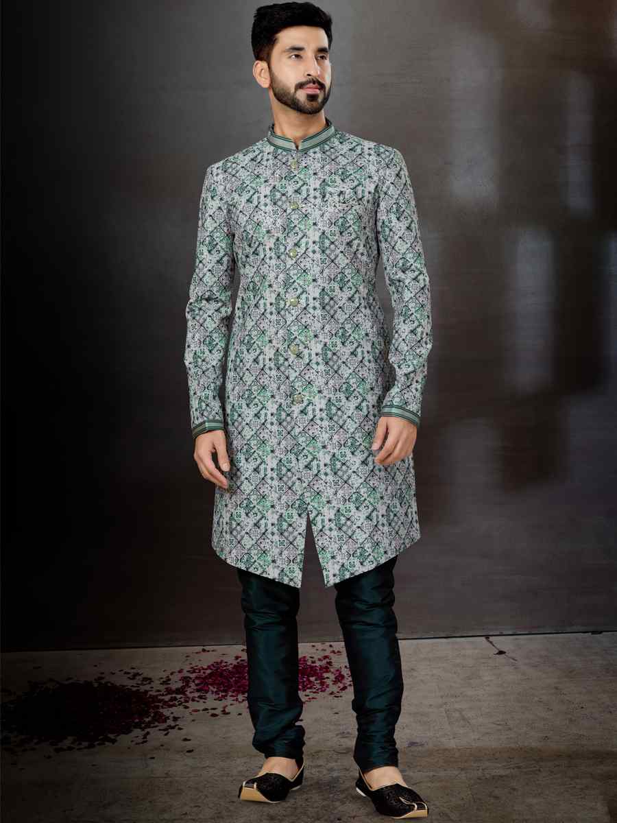 Multi Crosset Jacquard Embroidered Festival Wedding Sherwani
