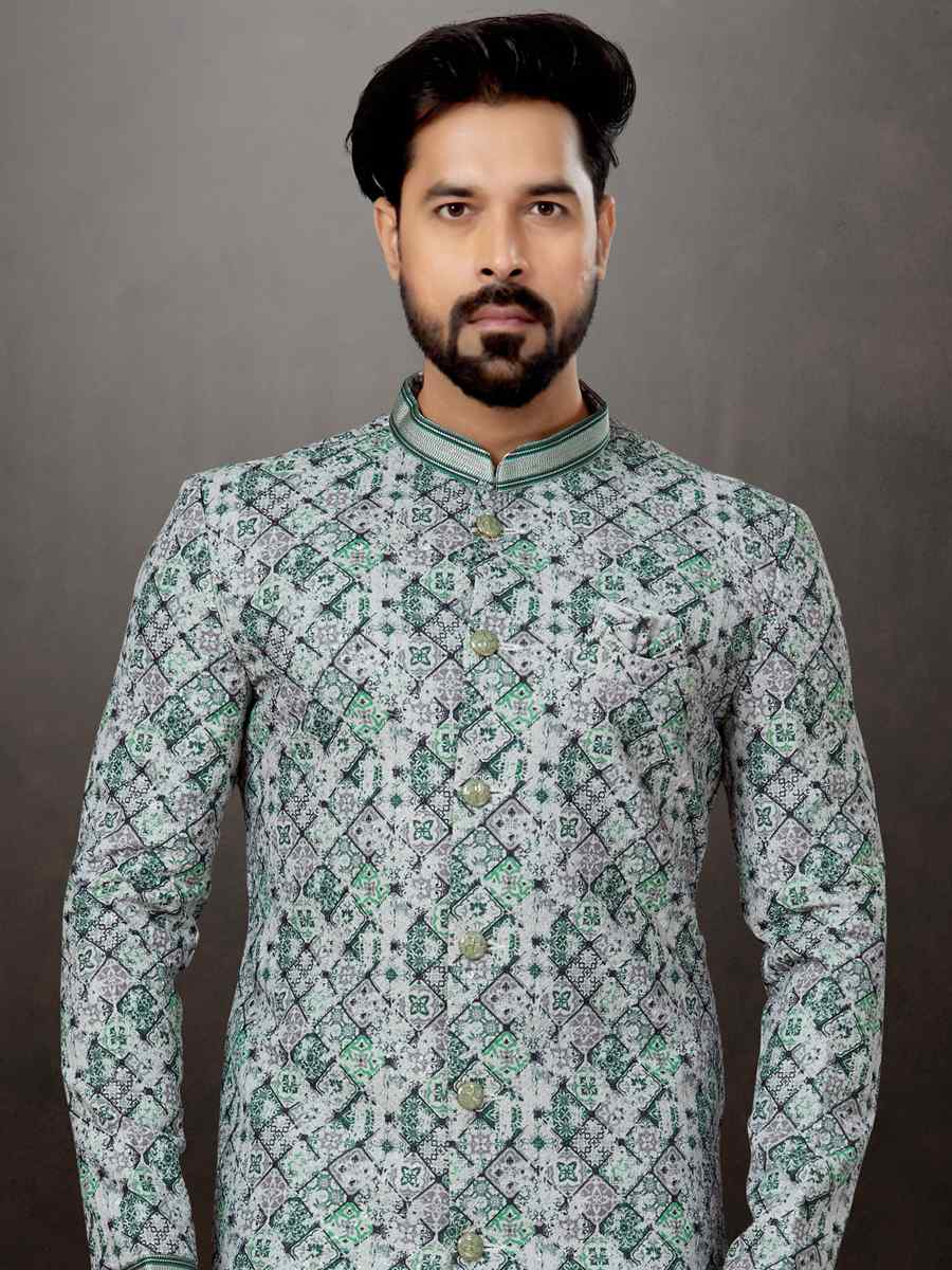 Multi Crosset Jacquard Embroidered Festival Wedding Sherwani