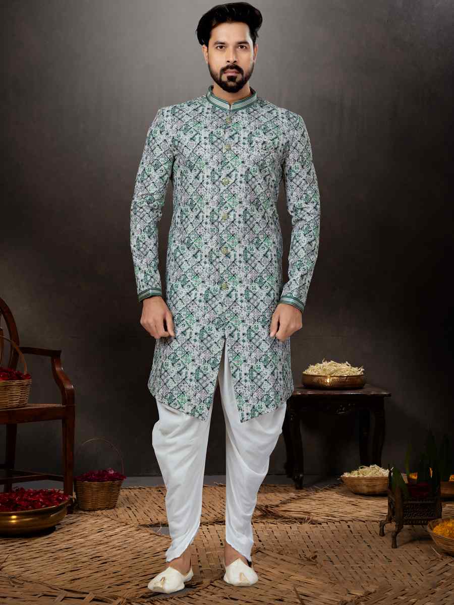 Multi Crosset Jacquard Embroidered Festival Wedding Sherwani