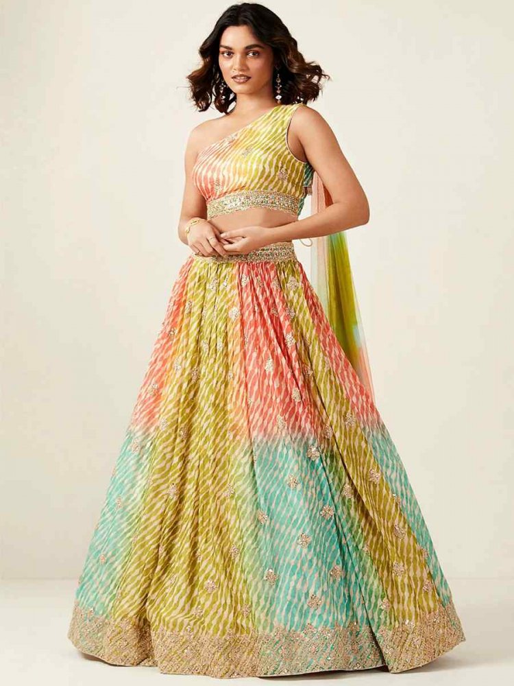 Multi Dola Silk Embroidered Festival Ready Circular Lehenga Choli