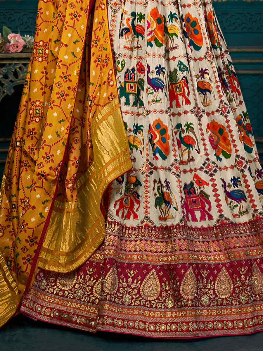 Multi Dola Silk Embroidered Festival Wedding  Traditional Lehenga Choli