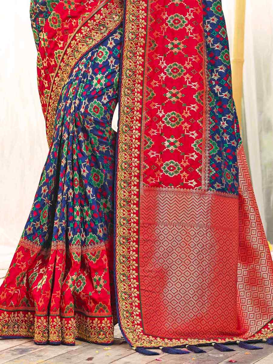 Multi Dola Silk Embroidered Wedding Festival Heavy Border Saree