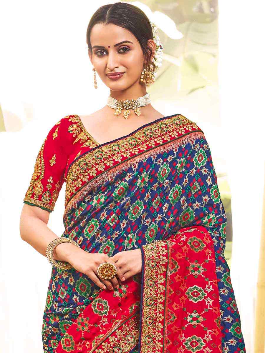 Multi Dola Silk Embroidered Wedding Festival Heavy Border Saree