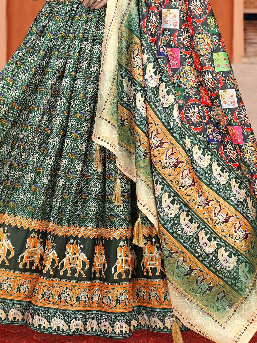 Multi Dola Silk Printed Mehendi Festival Traditional Lehenga Choli