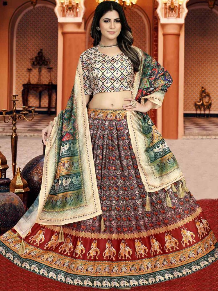 Multi Dola Silk Printed Mehendi Festival Traditional Lehenga Choli