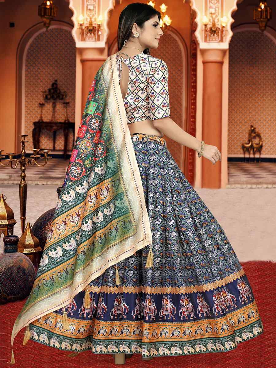 Multi Dola Silk Printed Mehendi Festival Traditional Lehenga Choli