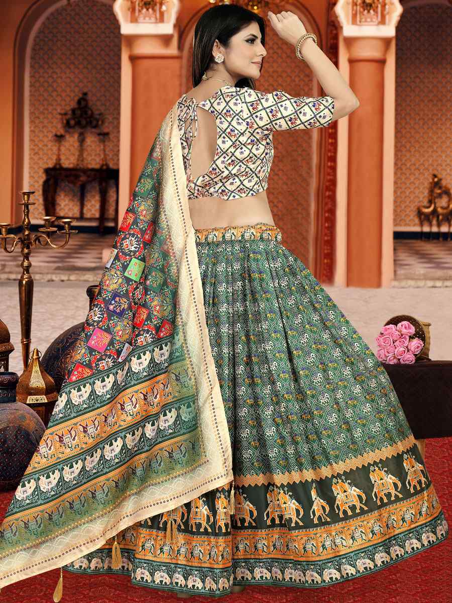 Multi Dola Silk Printed Mehendi Festival Traditional Lehenga Choli