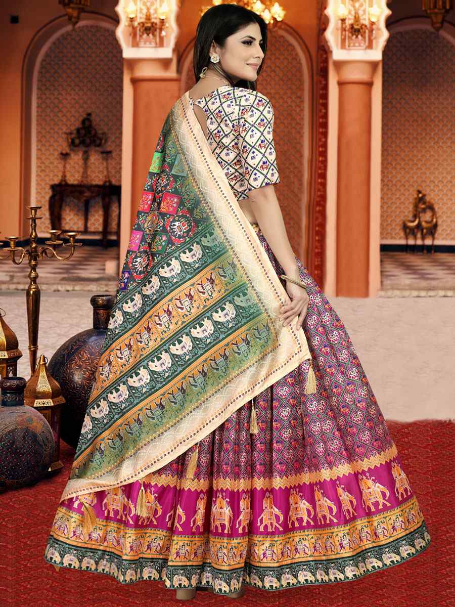 Multi Dola Silk Printed Mehendi Festival Traditional Lehenga Choli