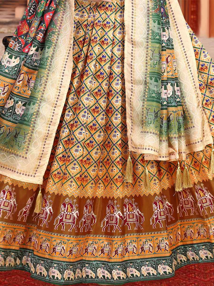 Multi Dola Silk Printed Mehendi Festival Traditional Lehenga Choli