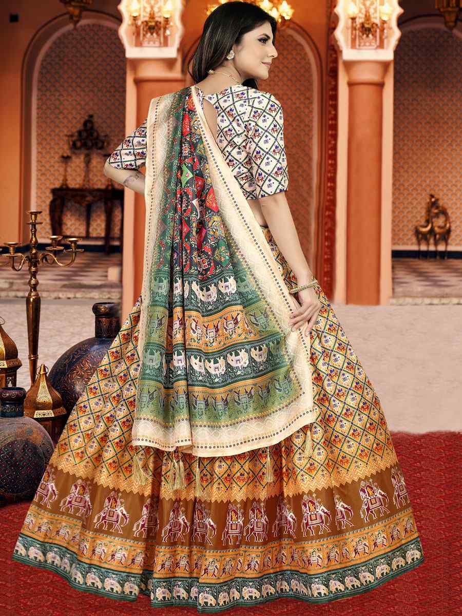 Multi Dola Silk Printed Mehendi Festival Traditional Lehenga Choli