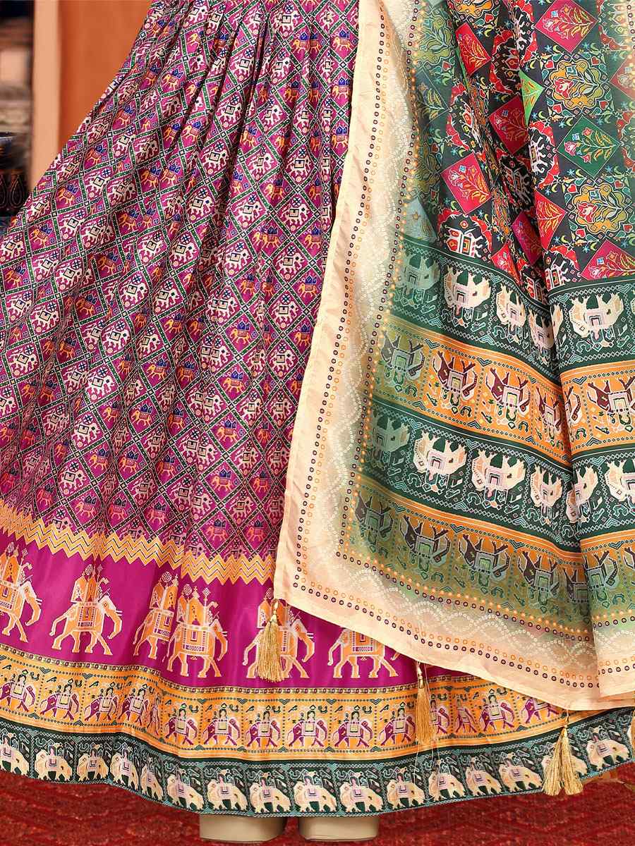 Multi Dola Silk Printed Mehendi Festival Traditional Lehenga Choli