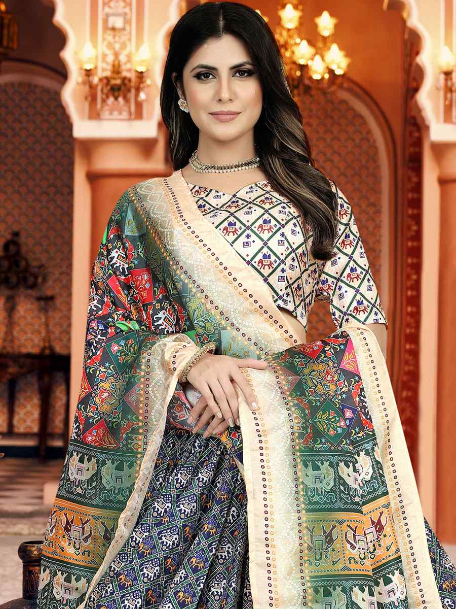 Multi Dola Silk Printed Mehendi Festival Traditional Lehenga Choli