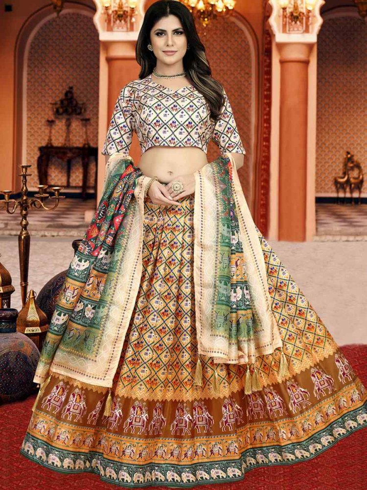 Multi Dola Silk Printed Mehendi Festival Traditional Lehenga Choli