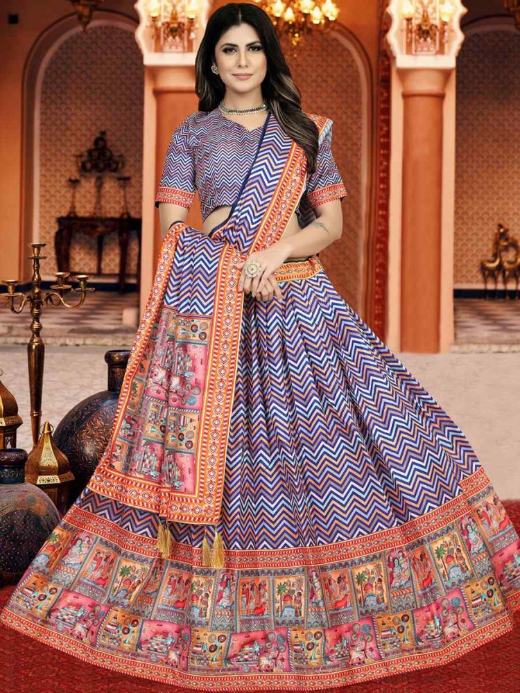 Multi Dola Silk Printed Mehendi Festival Traditional Lehenga Choli