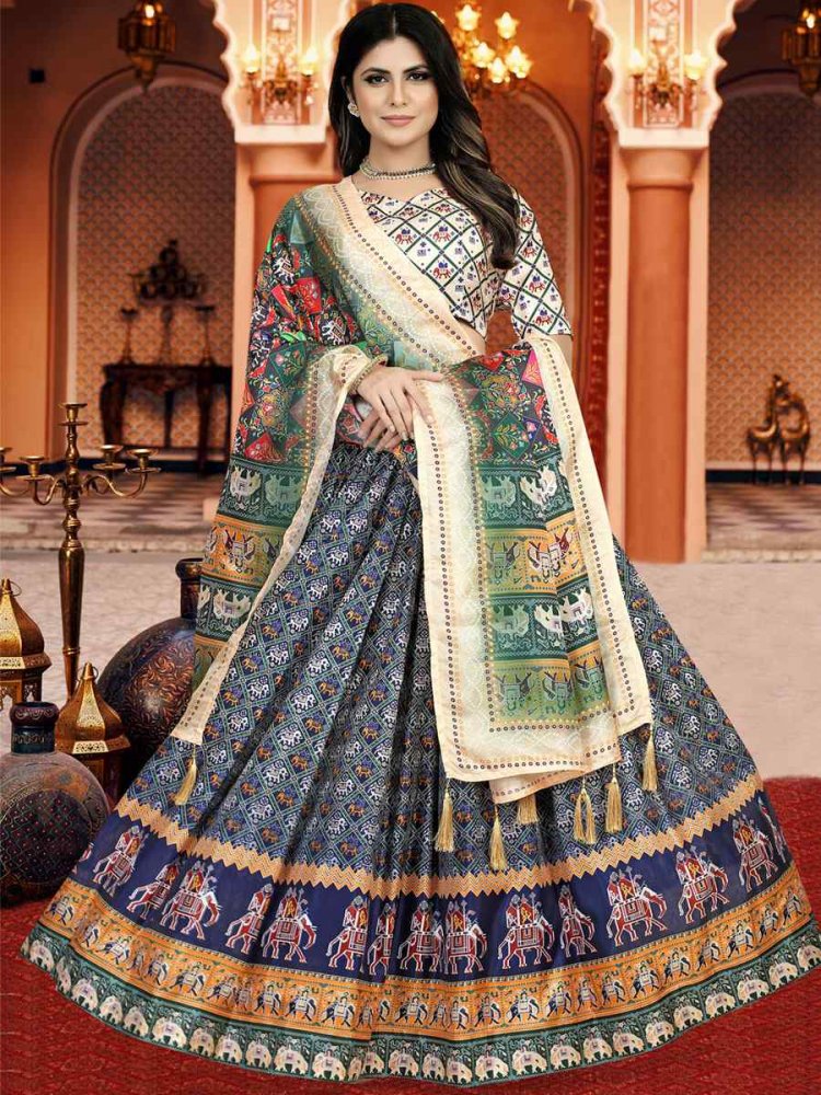 Multi Dola Silk Printed Mehendi Festival Traditional Lehenga Choli