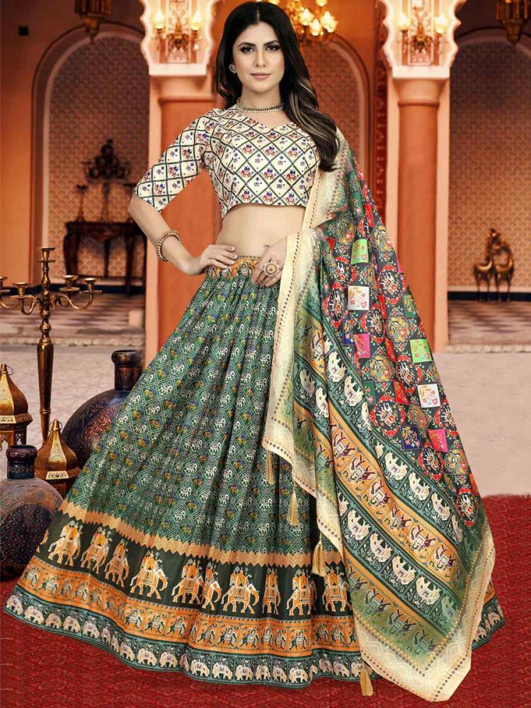 Multi Dola Silk Printed Mehendi Festival Traditional Lehenga Choli