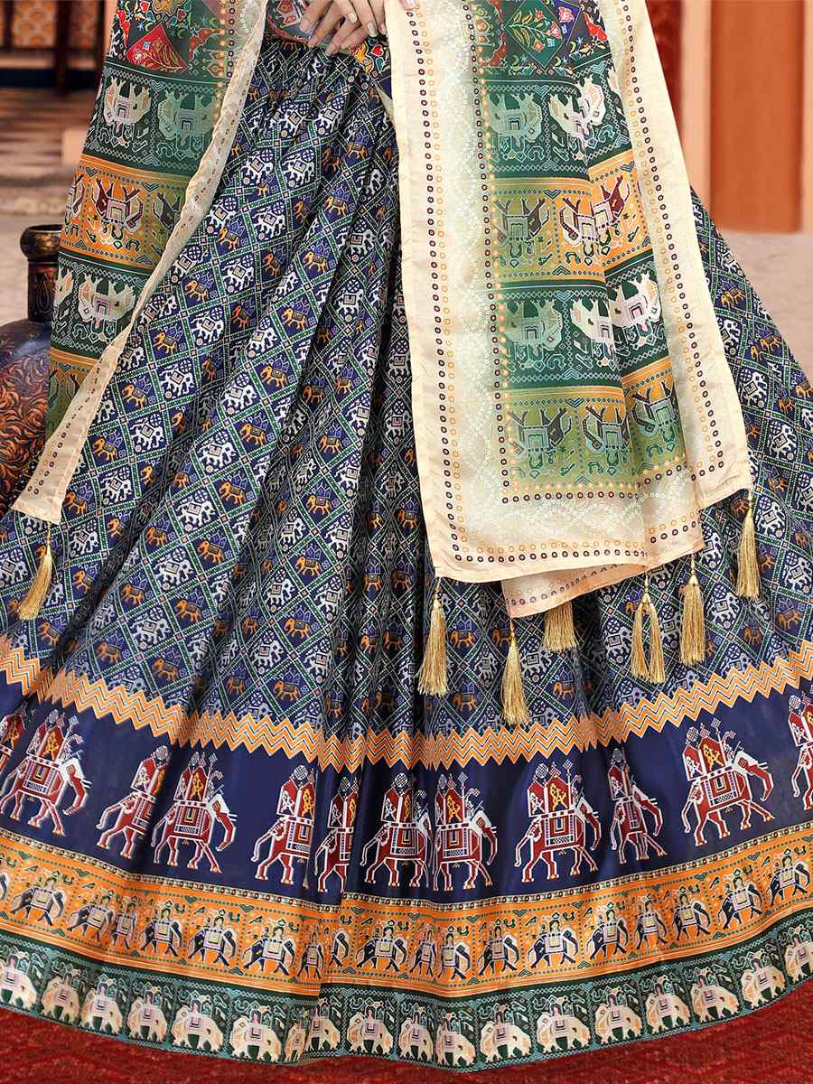 Multi Dola Silk Printed Mehendi Festival Traditional Lehenga Choli