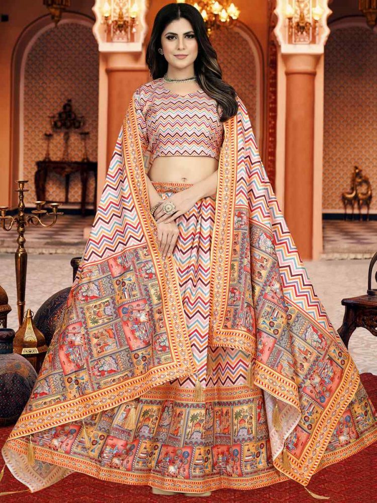 Multi Dola Silk Printed Mehendi Festival Traditional Lehenga Choli